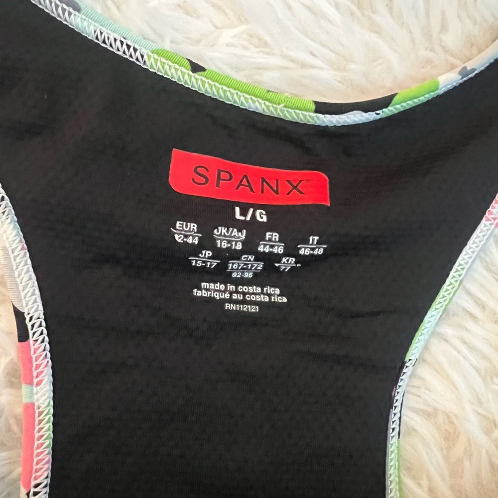 SPANX Colorful Floral Petal Power Striped Peplum Racerback Tank - Size Large - Picture 3 of 7